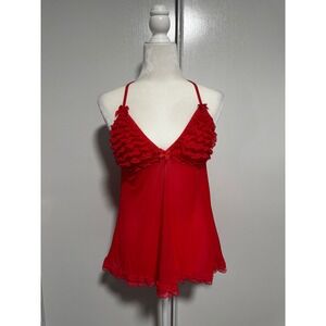 Vintage Red Lace Ruffle Trimmed Babydoll Lingerie Women's Cami Top size‎ Small